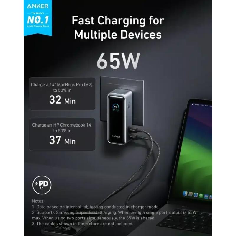 پاوربانک 9600 و شارژر دیواری انکر مدل Anker A1339 Prime Power Bank توان 65 وات همراه با کابل تایپ سی image gallery