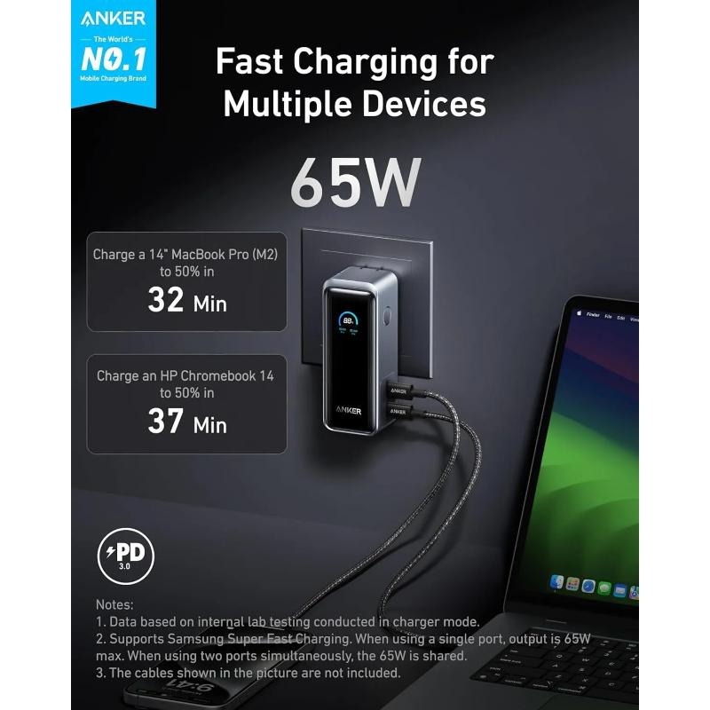 پاوربانک 9600 و شارژر دیواری انکر مدل Anker A1339 Prime Power Bank توان 65 وات همراه با کابل تایپ سی image gallery