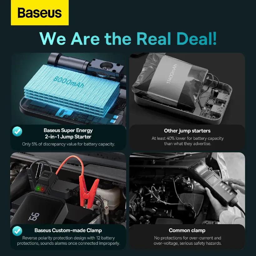 پاوربانک و کمپرسور باد و جامپ استارتر خودرو باسئوس مدل Baseus Super Energy CGCN000001 ظرفیت 8000 میلی آمپر image gallery