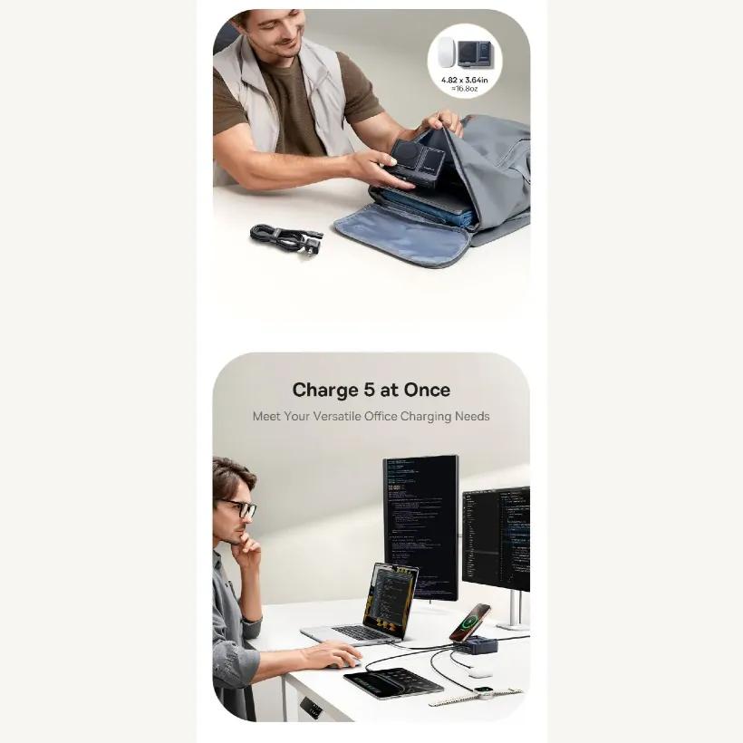 هاب شارژر 3 پورت و شارژر وایرلس باسئوس مدل Baseus P10170901123 Nomos Qi2 CCNMS140 توان 140 وات image gallery