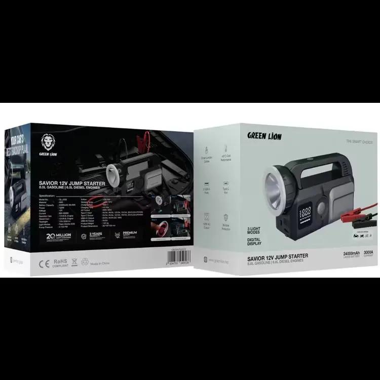 پاوربانک و کمپرسور باد و جامپ استارتر گرین لاین مدل Green Lion Savior 12V Jump Starter ظرفیت ۲۴۰۰۰ میلی آمپرساعت image gallery