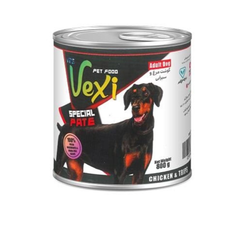 کنسرو سگ بالغ وکسی vexi طعم سیرابی تکه‌ای 400g