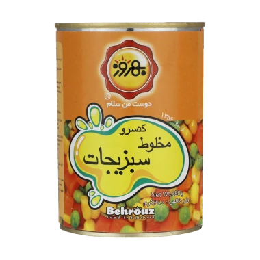 کنسرو مخلوط سبزیجات بهروز وزن 380 گرمی (کارتن 24 عددی)
