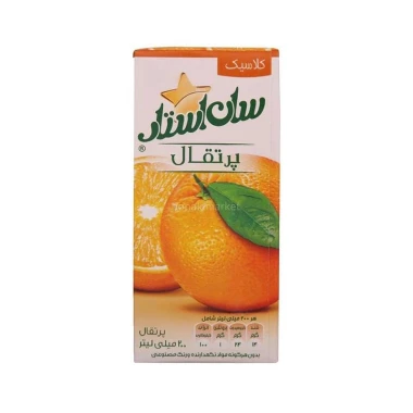 آبمیوه پرتقال سان استار حجم 200 میلی لیتری (کارتن 36 عددی)